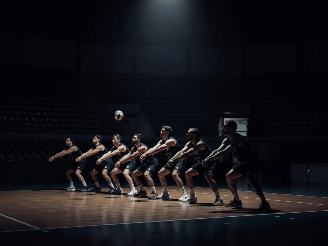 Dark dramatic volleyball artwork representing Sir Susa Vim Perugia with serve-receive formation